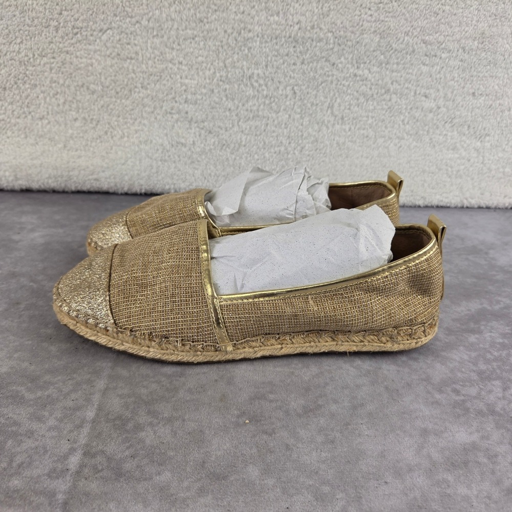 Nurture Gold Metallic Woven Espadrille Flats Glitter Cap Toe Slip On Shoes 8.5M